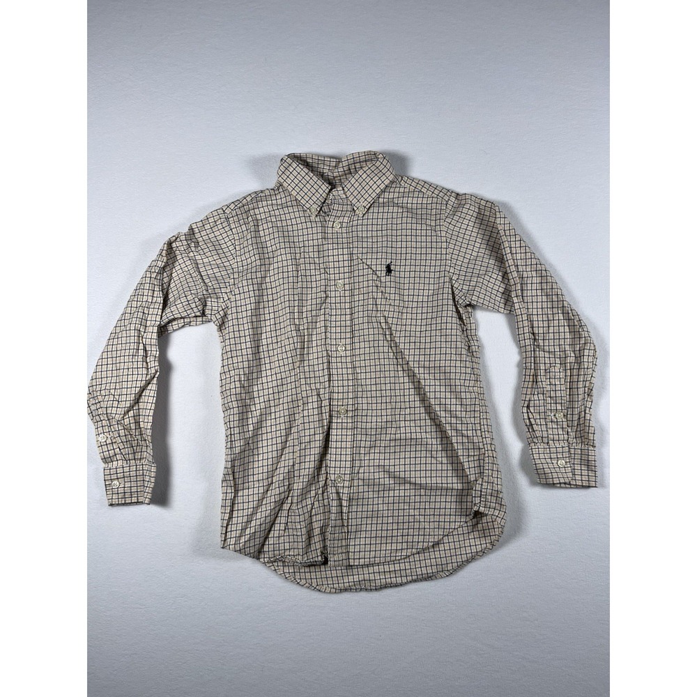 VTG Ralph Lauren Boy's Plaid Size 7 Long Sleeve Button Down Shirt Y2K
